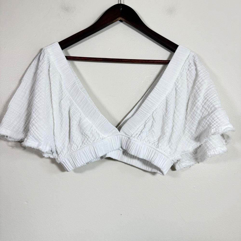 Aerie Real Me Gauze Flutter Sleeve Boho Crop Top Size XS White